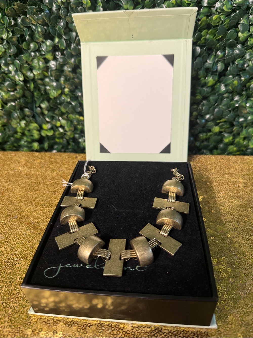 Statement Olive Green Geometric Necklace